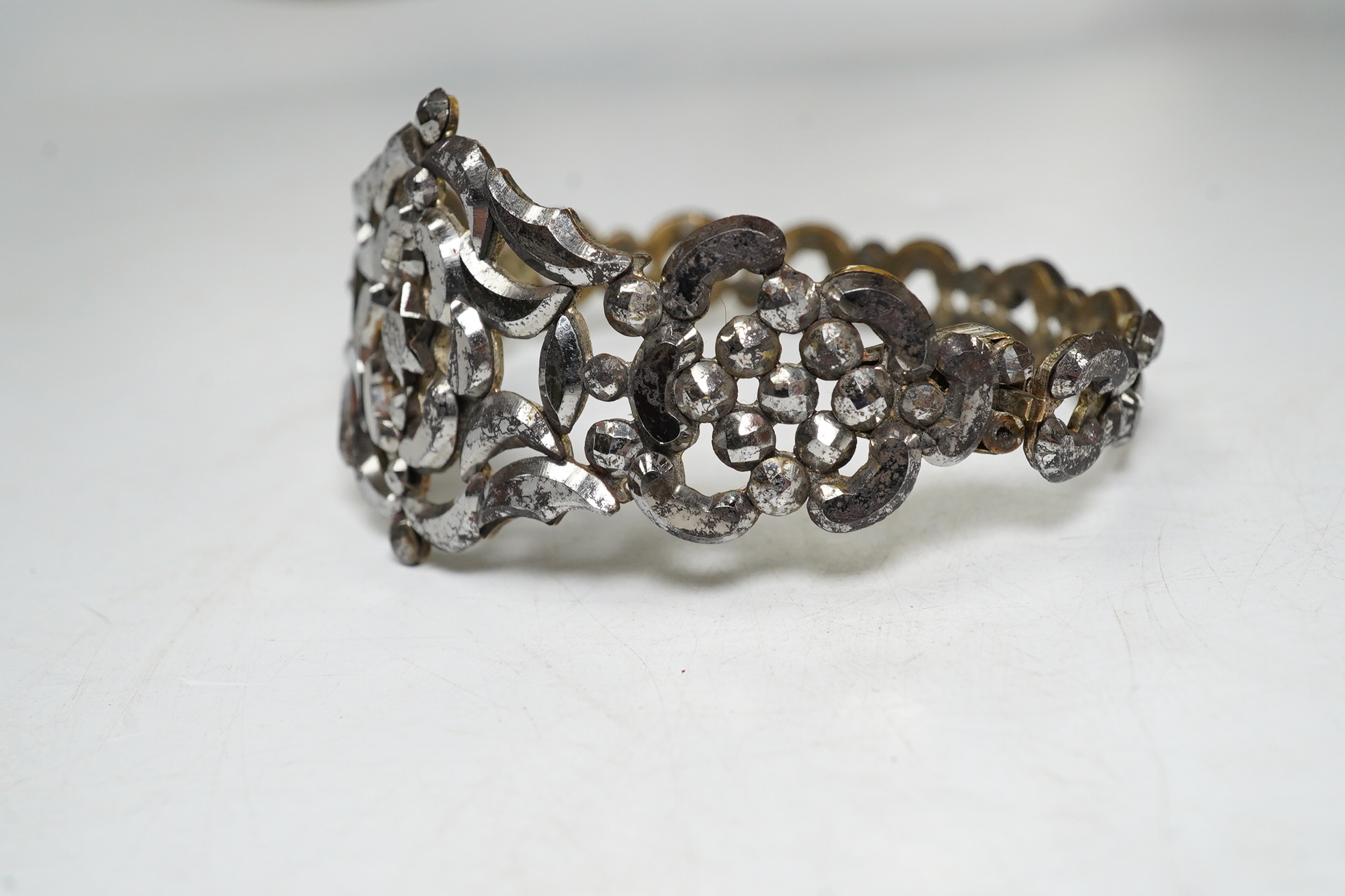 A Victorian cut steel bracelet, 6.25cm. Condition - fair